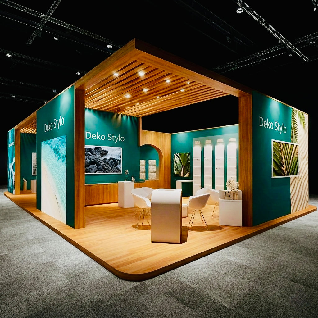 Diseño de stand corporativo enfocado en la experiencia espacial y la percepción de marca en exposiciones, producido por Mármol Rojo.