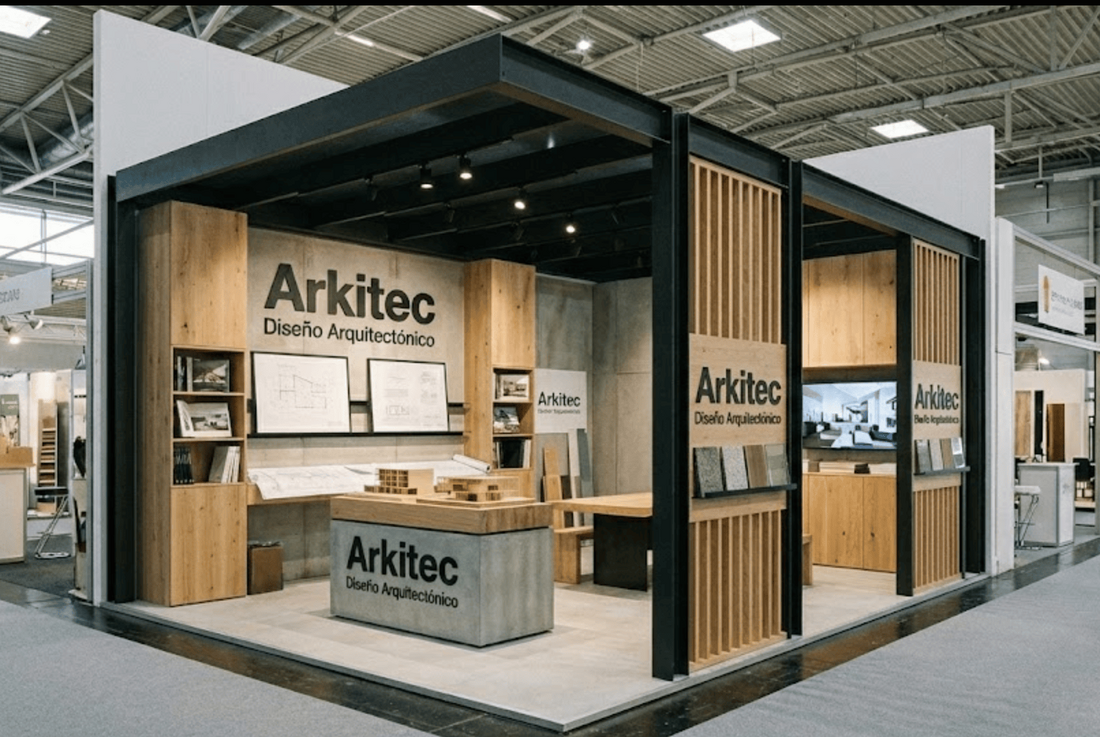 Stand corporativo en exposición que refleja la identidad real de una marca a través de su diseño y ejecución, producido por Mármol Rojo.