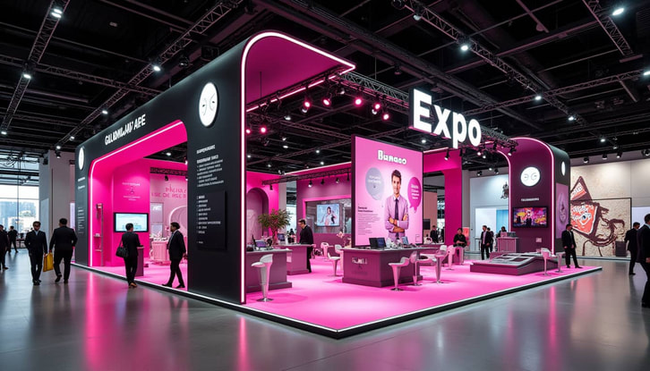 Stand moderno en Expo Guadalajara 2025 diseñado por Mármol Rojo con estructura modular y branding corporativo